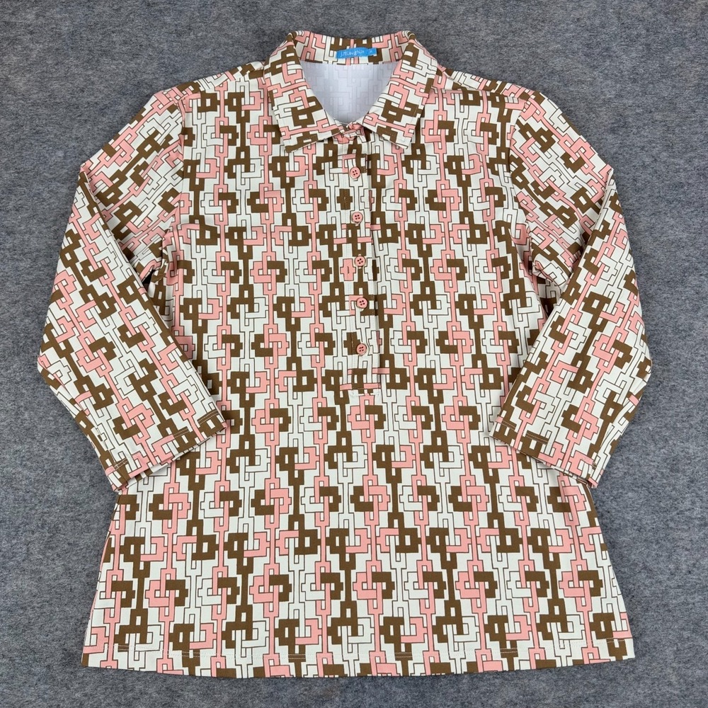 J McLaughlin Court Polo Shirt Catalina Cloth Geometric Pink Womens Medium M